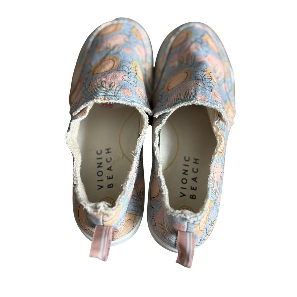Vionic Beach Malibu Peach Botanical Print Slip On Canvas Sneakers Womens 8 - Picture 4 of 6